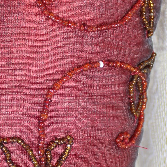 Wine Colored  Beaded Christmas Holiday Pillow - Picture 3 of 3